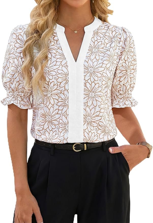 Blooming Jelly floral puff sleeve V neck top